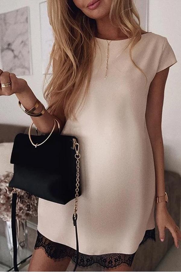 Maternity Casual Lace Pure Color Short Sleeve Dress
