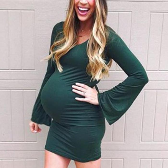 Maternity Women's Long Sleeve Solid Color Dress