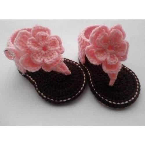 Crochet Hibiscus Flower Sandals Coral Baby Shoes