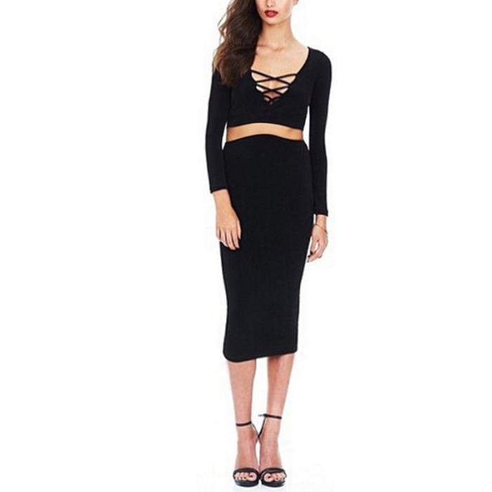 Maternity Long Sleeve Band Sexy Wrap Buttock Two - Piece Dress