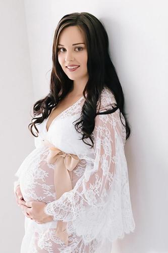 White Lace Pregnancy Dress Photography For Photo Shoot