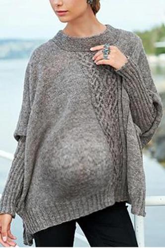 Maternity Casual Round Neck Pure Color Sweater