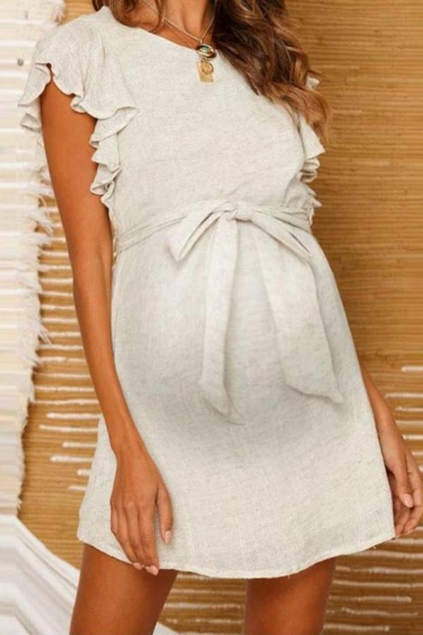 Maternity Fashion Short Sleeve Belted Bare Back Dress