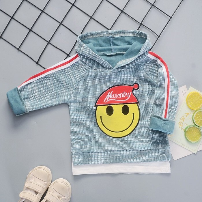 Baby Boy Hooded Pullover Smiling Face Printed Outfits Costume Long Sleeve Sweatshirt