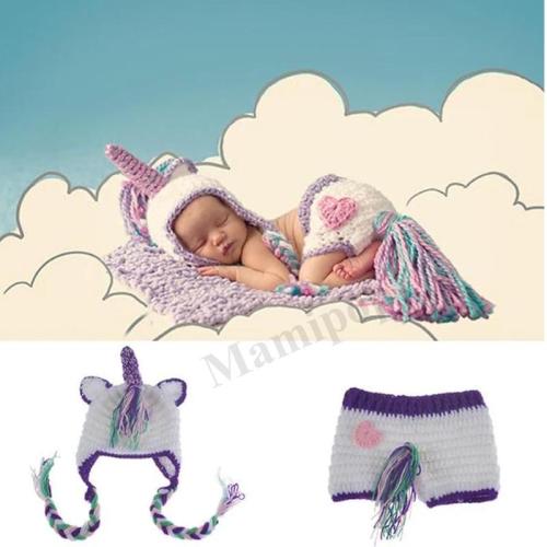 Crochet Newborn Baby Unicorn Photo Fotografia Props