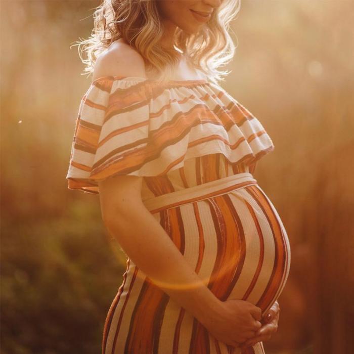 Maternity Casual Striped Word Collar Romper