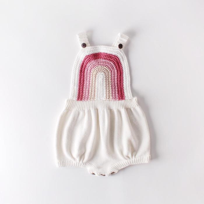 Baby Children Rainbow Strap White Knitting Wool One Piece Clothes