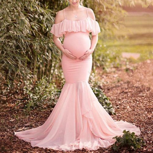 Maternity Sweet Pure Colour Ruffled Slip Maxi Dress
