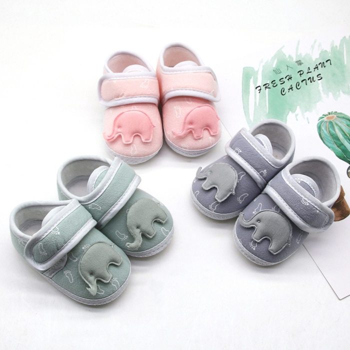 Infant Newborn Baby Girls Boy Prewalker Printing Elephant Applique Single Shoes High Quality Cotton Comfortable Daily