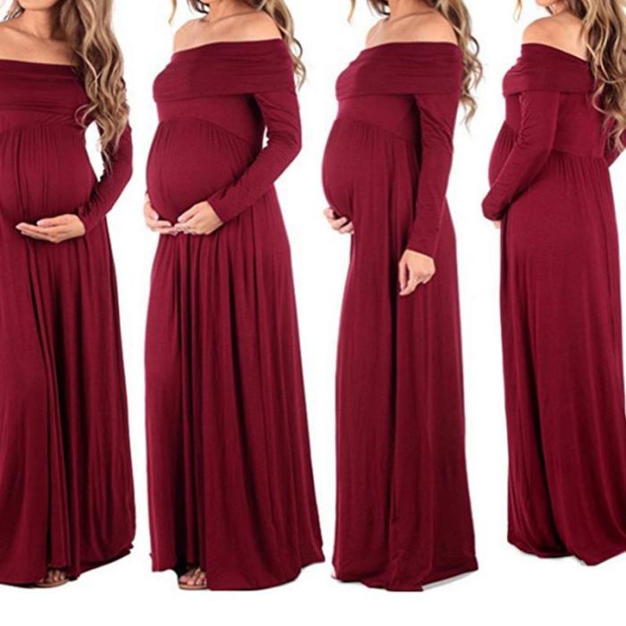 Maternity Word Collar Solid Colour Dress