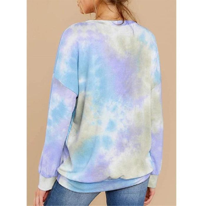 women's Tie Dyed long-sleeved Round-neck T-shirt Guard Women