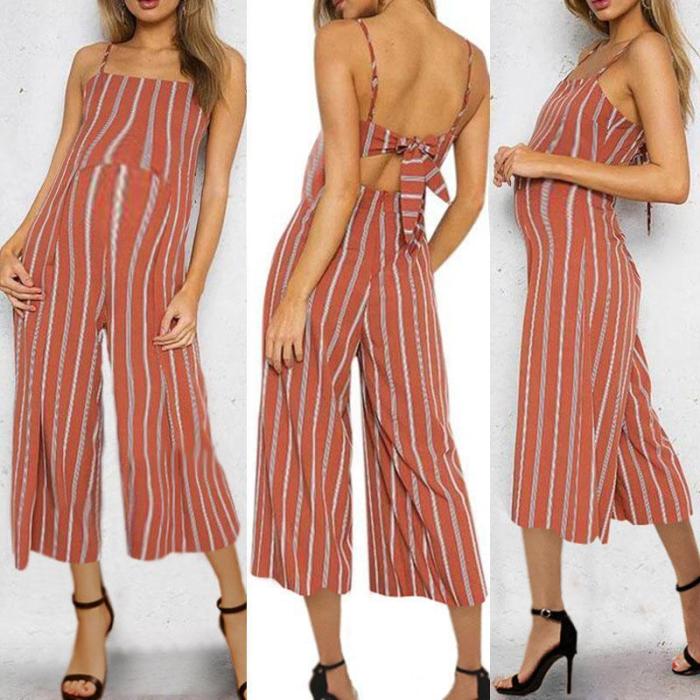 Maternity Printed Sling Bow Tie Jumpsuit