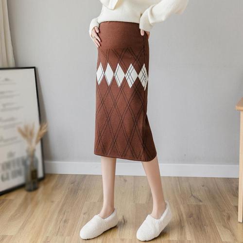 Maternity Plaid Mid-Length Knit Skirt