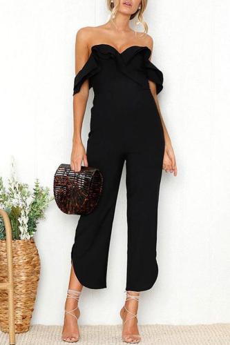 Maternity Strapless Ruffled Collar Jumpsuits