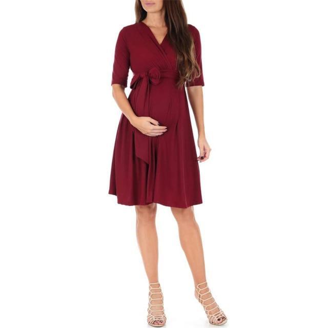 V-Neck Pleated Casual Mini Dress Clothes for pregnant women
