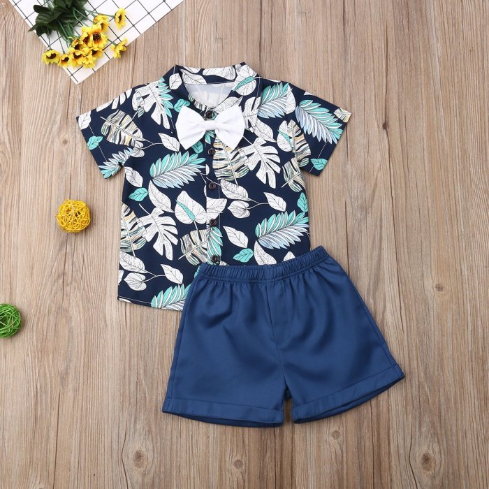 Baby Boy Bow Flower Shirt+Shorts Pants Formal Suit Clothes Sets