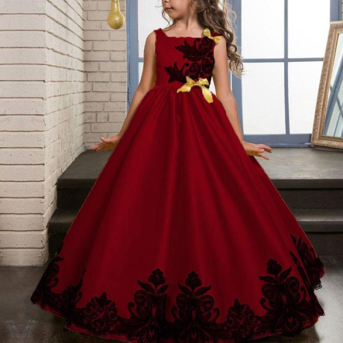 Red Embroidered Princess Evening Dress