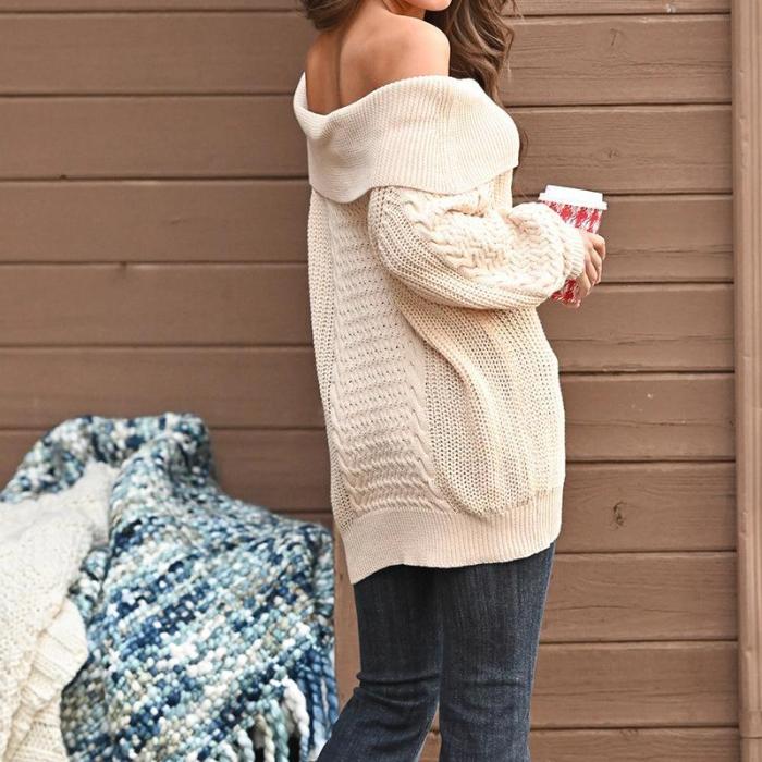 Maternity Off Shoulder Long Sleeve Pure Color Sweater