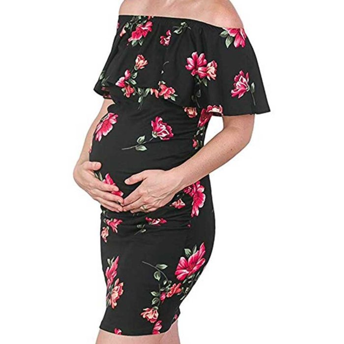 Maternity One-Shoulder Printed Dress