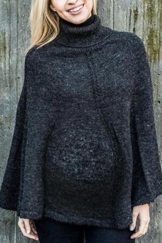 Maternity Streetwear Pure Color High Collar Sweater