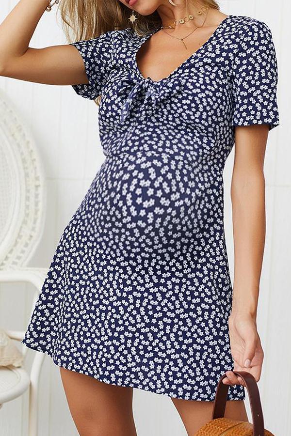 Maternity V-Neck Floral Casual Above Dress