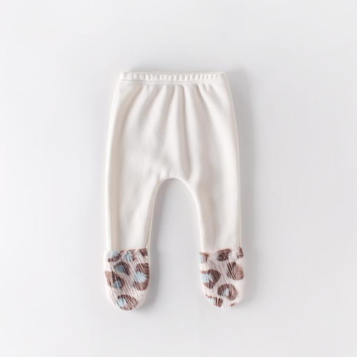 Autumn Winter Baby Leopard Print Stitched with Velvet Leggings