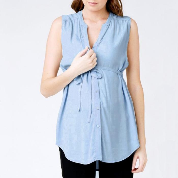 Maternity 2020 Sexy V Neck Sleeveless Casual Loose Pregnancy Blouses