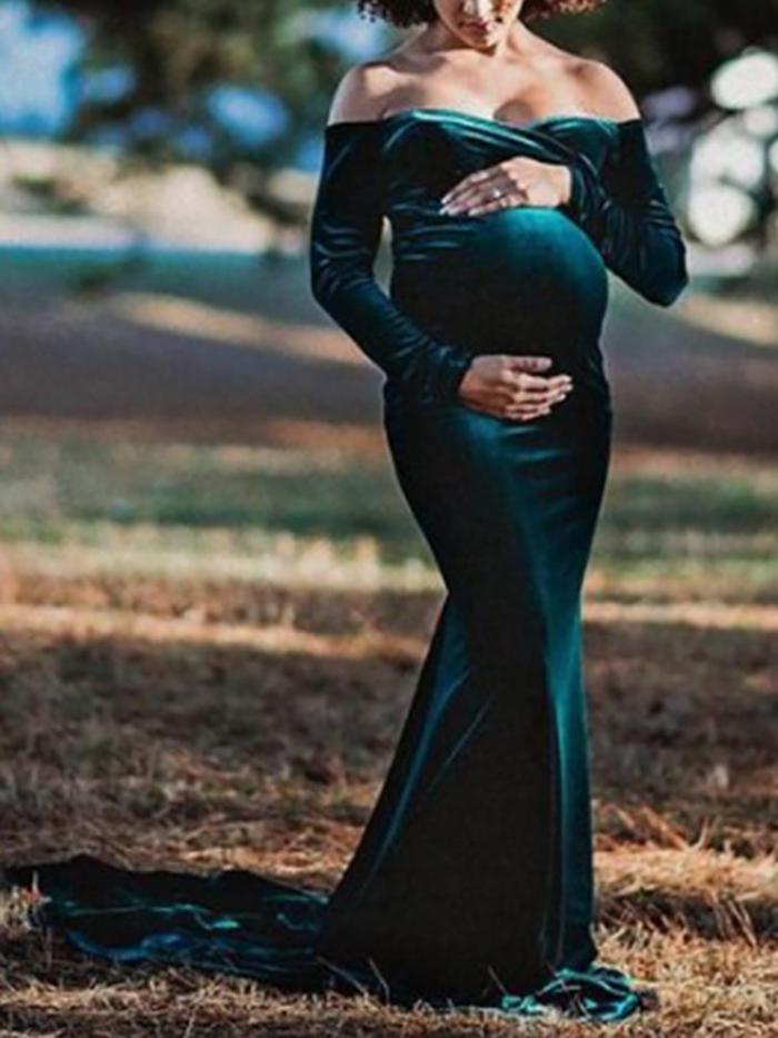 Maternity Long Sleeve Off Shoulder Dress