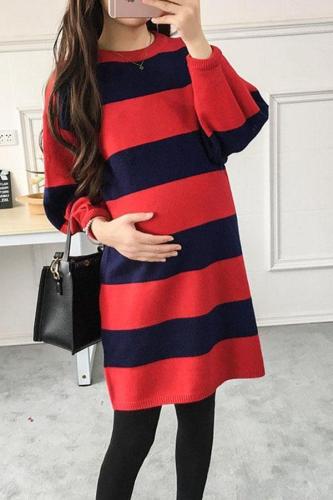 Maternity Stripe Long Sleeve Sweater Dress