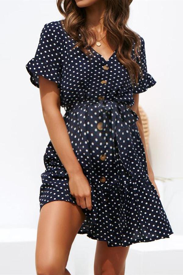 Maternity V-Neck Polka Dots Casual Above Dress
