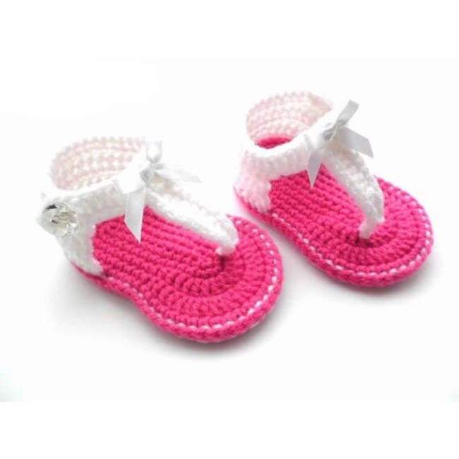 Crochet White Pink Sandals Baby Shoes