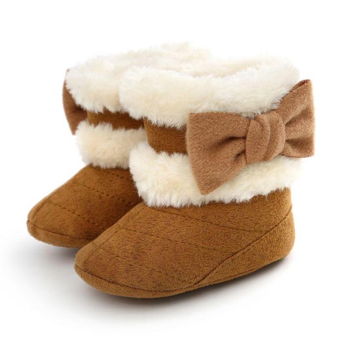 WEIXINBUY Newborn Infant Baby Girls Winter Warm Bow Fur Mid-Calf Length Slip-On Furry Boots 0-18M Hot