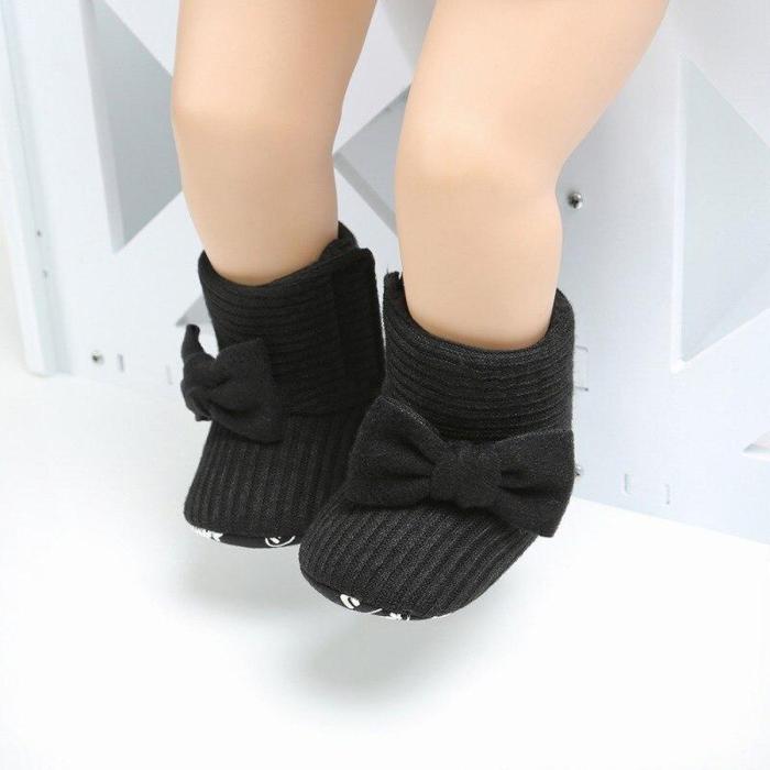 Fashion Baby Girls Boot Newborn Winter Warm Knit Boots Toddler Infant Soft Sole Shoes Flower Baby Shoes 0-18M