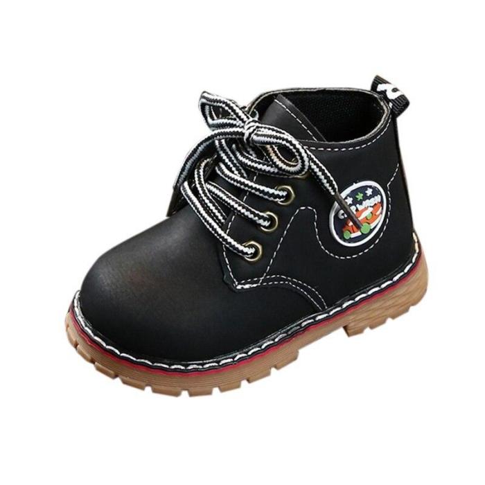 Winter Children Casual Leather Cartoon Print Martins Boots Baby Girls Boys Lace-Up Boots