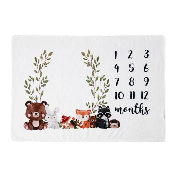 Baby Monthly Record Growth Milestone Blanket Newborn Cute Animal Pattern Cloth