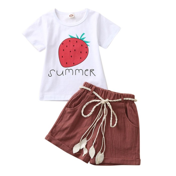 Toddler Kids Baby Girl Strawberry Pineapple Lemon Fruit Letter Print Tops + Shorts Outfits Set