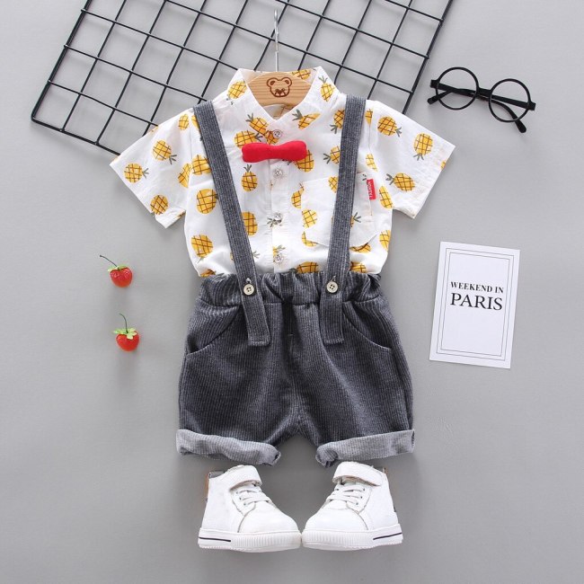Fashion 1-4Years Infant Baby Boys Clothes Cartoon T-shirt Tops+Strap Pants Suspender Outfits Set