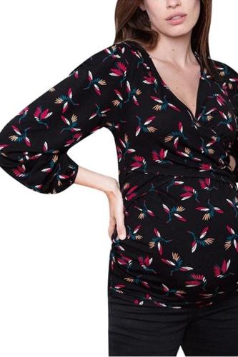New Maternity clothes Women winter Pregnant Nusring V-Neck Long Sleeve Ruffles Printed Blouse Tops