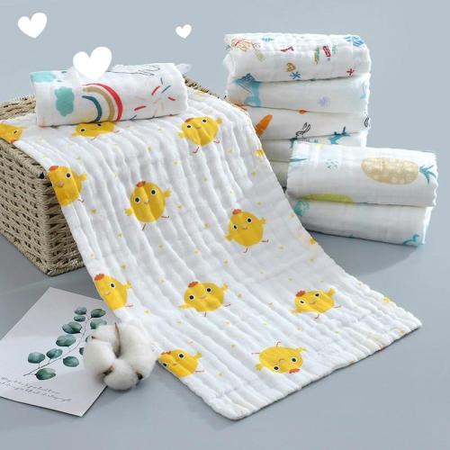 25*50cm Baby Six-layer Pure Cotton Printed Long Square Towel Combed Cotton Long Gauze Towel Newborn Feeding Towel Baby Washing T