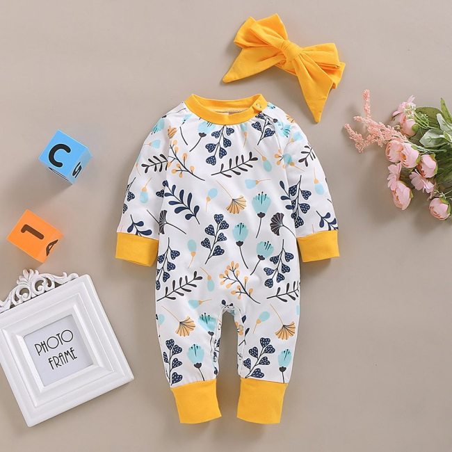 2Pcs baby girl clothes winter Newborn Infant Baby Girls Outfits Floral Print Romper Clothes Set
