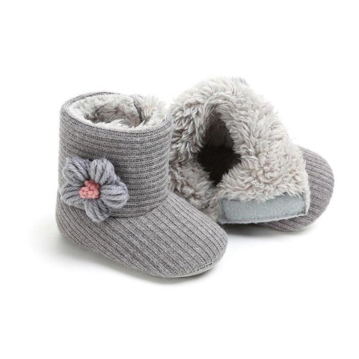 Winter Warm Knit Boots Toddler Infant Soft Sole Shoes Flower Baby Shoes Baby Girls Boot Newborn Boots 0-18M