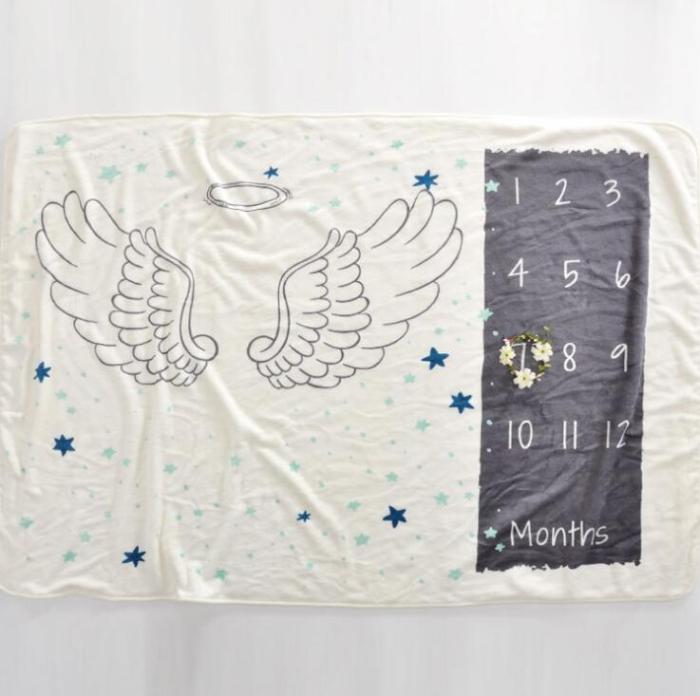 152X102cm Baby Milestone Blanket Angel Wings Photography Prop Flannel Monthly Background Blankets Infant Bedding Swaddle Wraps