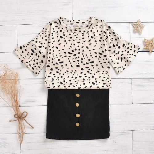 Hot sale baby girl clothes Summer fashion Kids Baby Girls Leopard Tops+Solid Skirts Outfits Clothes