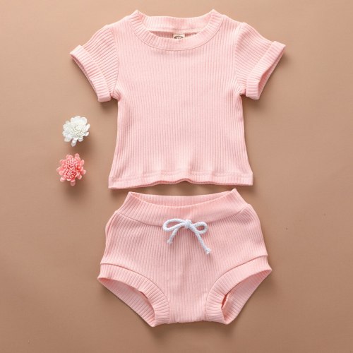 Newborn Baby Boys Toddler Outfits Girl Short Sleeve Summer Solid Tops+Stripe Shorts Outfits Set Summer Clothes
