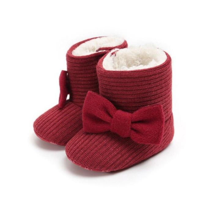 Fashion Winter Baby Toddler Boots Cute Butterfly-knot Knitted Yarn Vamp Warm Boots Baby Toddler Boots