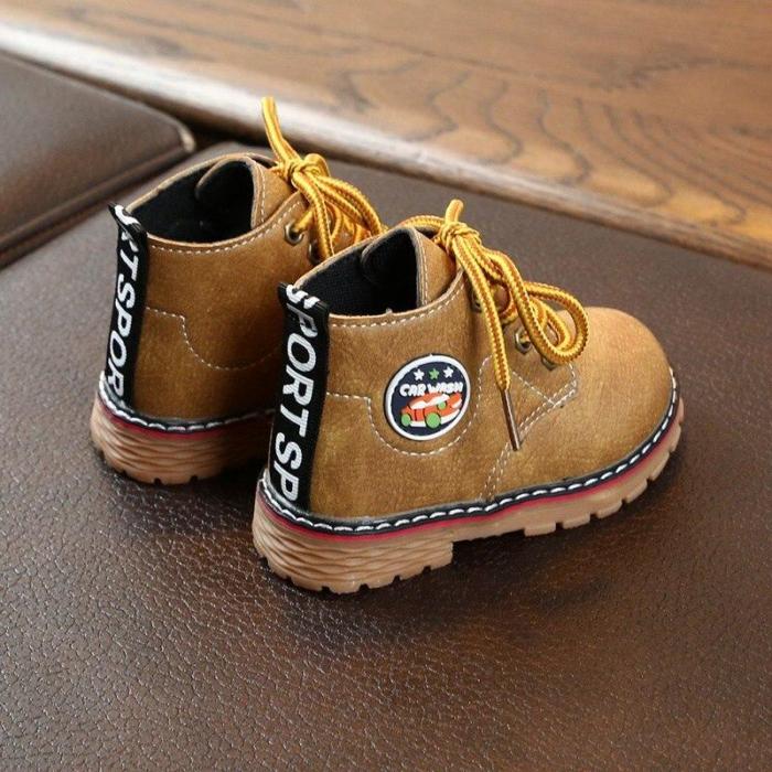 Winter Children Casual Leather Cartoon Print Martins Boots Baby Girls Boys Lace-Up Boots
