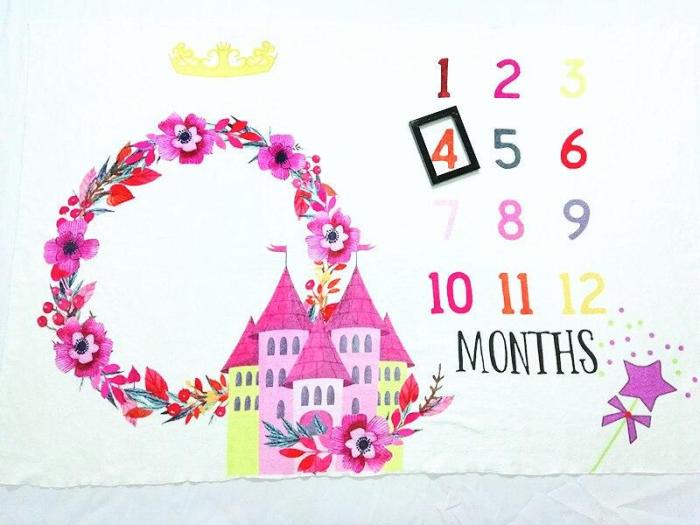 Newborn Baby Milestone Blanket Floral Castle Backdrop Cloth Photography Props Soft Flannel Growth Monthly Shower Swaddle Wraps