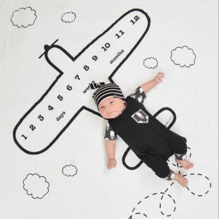 Newborn Baby Milestone Blanket Photography Props Background Cloth Airplane Printed Infant Camera Blanket