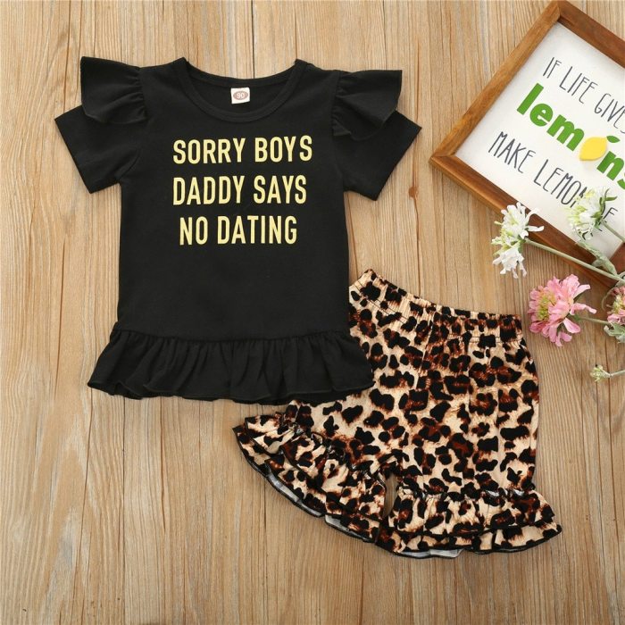 Toddler Kids Baby Girls 2020 new Letter Print Tops+Leopard Ruffles Shorts Set Outfits baby girl clothes