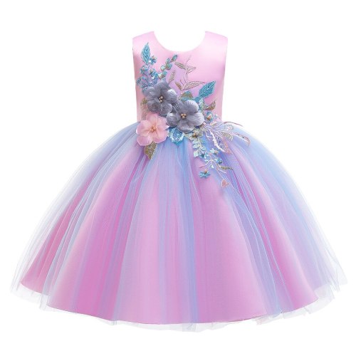 Fashion girls dress Floral Baby Girl Princess Bridesmaid Pageant Gown Birthday Party Wedding Dress